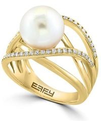 Effy Fine Jewelry - 14K 0.24 Ct. Tw. Diamond & 10Mm Pearl Ring - Lyst