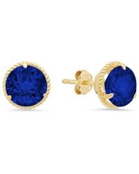MaxColor - 14k 4.10 Ct. Tw. Lab-grown Blue Sapphire Halo Studs - Lyst