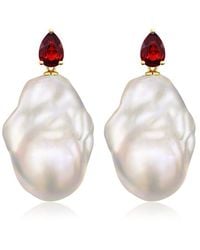 Kai Fine Jewelry - 14K 0.80 Ct. Tw. Garnet & 16-17Mm Pearl Drop Earrings - Lyst