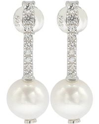Suzy Levian - Silver 0.23 Ct. Tw. Sapphire & 8mm Pearl Drop Earrings - Lyst