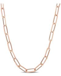 Italian Silver - 18K Rose Over Diamond-Cut Paperclip Chain Necklace - Lyst