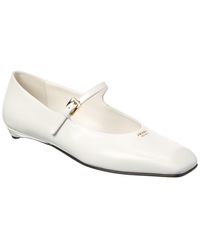 Prada - Logo Mary Jane Leather Flat - Lyst