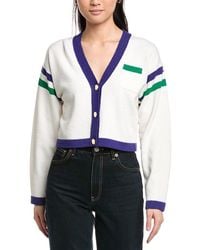 St. John - Two Stripe Cropped V-Neck Wool-Blend Cardigan - Lyst