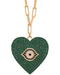 Gabi Rielle 14k Over Silver Cz Heart Necklace - Green