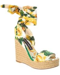 Dolce & Gabbana - Printed Charmeuse Wedge Sandal - Lyst