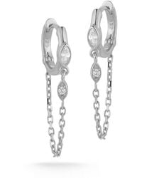 Glaze Jewelry - Rhodium Plated Cz Chain Huggie Earrings - Lyst