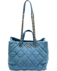 Chanel - Quilted Fabric & Leather Coco Beach Shopper Tote (Authentic Pre- Owned) - Lyst