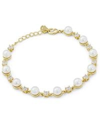 Savvy Cie - 14K Plated 6.0-6.5Mm Pearl Cz Link Bracelet - Lyst
