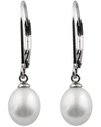 Splendid - Splendid Freshwater Pearls Rhodium Plated Silver 7.5-8mm Freshwater Pearl Drop Earrings - Lyst