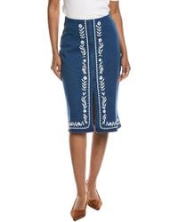 Gracia - Floral Embroidered Front Slit Denim Skirt - Lyst