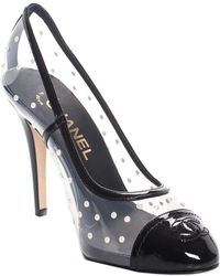 Chanel 2018 Black Pvc Camellia Pearl Embellished Pumps (size 37.5), Nwt