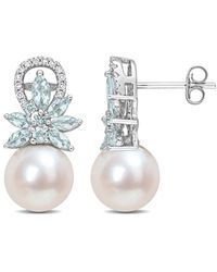 Rina Limor - 14k 1.33 Ct. Tw. Diamond & Aquamarine 8.5-9mm Pearl Flower Drop Earrings - Lyst