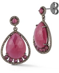 Banji Jewelry - Silver 42.26 Ct. Tw. Diamond & Glass Filled Ruby Drop Earrings - Lyst