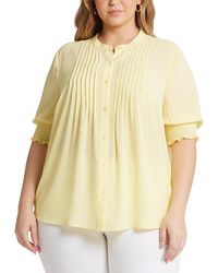 NYDJ - Plus S/S Pleated Peasant Blouse - Lyst