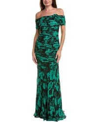 Teri Jon - Printed Silk Maxi Dress - Lyst