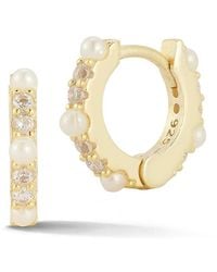 Sphera Milano - 14k Over Silver 2mmmm Pearl Cz Huggie Earrings - Lyst