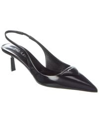 Prada - Logo Brushed Leather Pointy-Toe Slingback Pump - Lyst