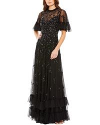 Mac Duggal - Ruffle Floral Embellished Flutter Sleeve A Line Dress - Lyst