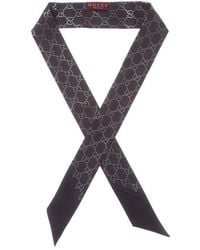 Gucci - Gg Logo Printed Silk Neck Bow - Lyst