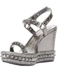 Christian Louboutin - Leather Pyraclou 110 Studded Espadrille Wedge (Authentic Pre-Loved) - Lyst
