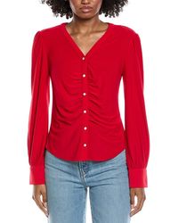 Cece - V-Neck Button Down Shirred Blouse - Lyst