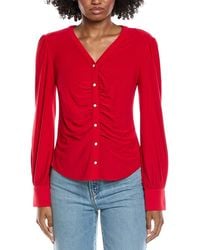 Cece - V-Neck Button Down Shirred Blouse - Lyst