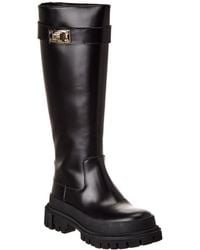 Dolce & Gabbana - Branded Strap Leather Knee-High Boot - Lyst