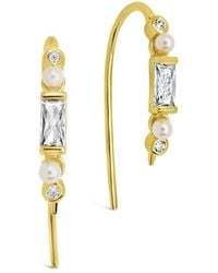Sterling Forever - 14k Plated 2-3mm Faux Pearl Cz Nadia Threader Earrings - Lyst