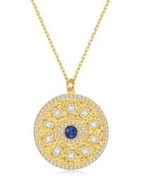 Genevive Jewelry - 14k Over Silver Cz Medallion Pendant Necklace - Lyst