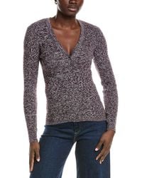Minnie Rose - Cashmere-Blend Rib Marled Henley Cardigan - Lyst