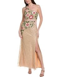 Adrianna Papell - One-Shoulder Floral Sequin Bead Gown - Lyst