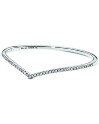 PANDORA - Timeless Silver Cz Wishbone Bangle Bracelet - Lyst