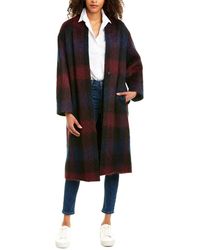 Vince Brushed Plaid Long Wool-blend Coat - Blue