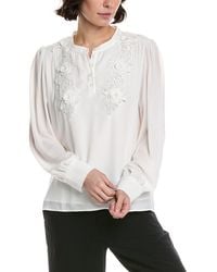 Cece - Half Placket Floral Lace Top - Lyst