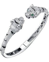Rachel Glauber - Rhodium Plated Cz Panther Bangle Bracelet - Lyst