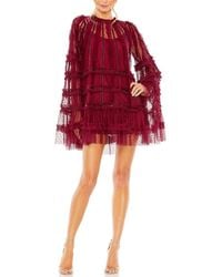 Mac Duggal - High-Neck Ruffle Bell Sleeve Trapeze Dress - Lyst
