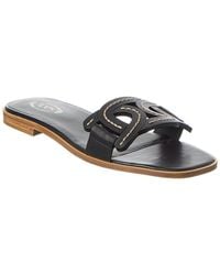 Tod's - Logo Leather Flat Sandal - Lyst