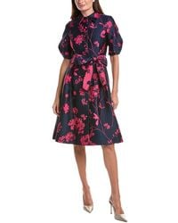 Teri Jon - Jacquard Puff Sleeve Floral Silk-Blend Shirtdress - Lyst