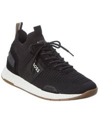 BOSS - Titanium Knit & Suede Sneaker - Lyst