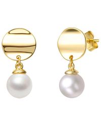Genevive Jewelry - 14k Over Silver 7.5mm Pearl Dangle Earrings - Lyst