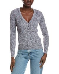 Minnie Rose - Cashmere-Blend Rib Marled Henley Cardigan - Lyst