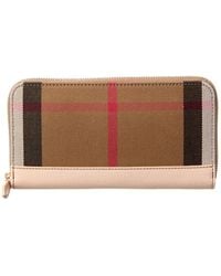 Burberry - Check Canvas & Leather Zip Around Wallet - Lyst