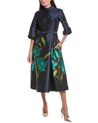 Teri Jon - Jacquard Floral Puff Sleeve Belted Shirtdress - Lyst