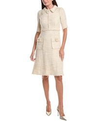 Teri Jon - Metallic Tweed Shirt Collar Frayed Trim Dress - Lyst