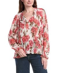 Philosophy - Smocked Tie Neck Printed Plisse Blouse - Lyst