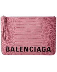 Balenciaga Logo Croc-embossed Leather Pouch - Pink