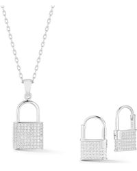 Glaze Jewelry - Silver Cz Padlock Necklace & Earrings Set - Lyst