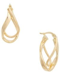 Italian Gold - 14K Polished/Textured Twisted Oval Double Hoop Earrings - Lyst