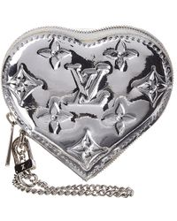 Louis Vuitton Limited Edition Silver Miroir Leather Heart Coin Purse - Metallic