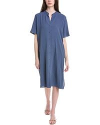 Eileen Fisher - Mandarin Collar Silk Midi Dress - Lyst